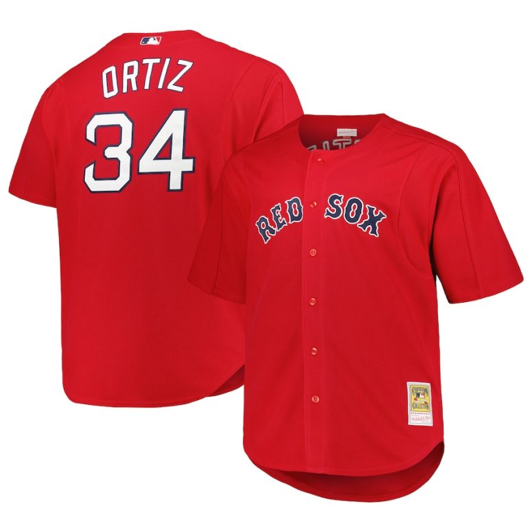 Men's Boston Red Sox David Ortiz Mitchell & Ness Red Big & Tall Cooperstown Collection Batting Practice Replica Jersey