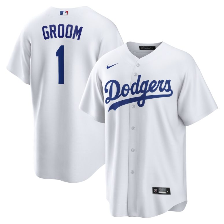 Men's Los Angeles Dodgers  Nike White #1 Groom Home Replica Jersey