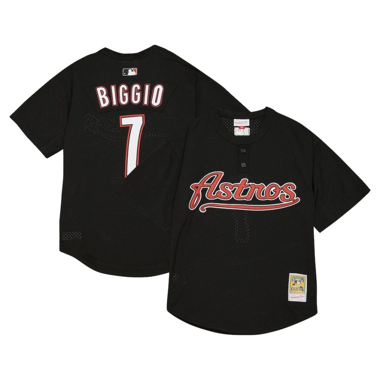 Men's Houston Astros Craig Biggio Profile Black Big & Tall Cooperstown Collection Mesh Batting Practice Jersey