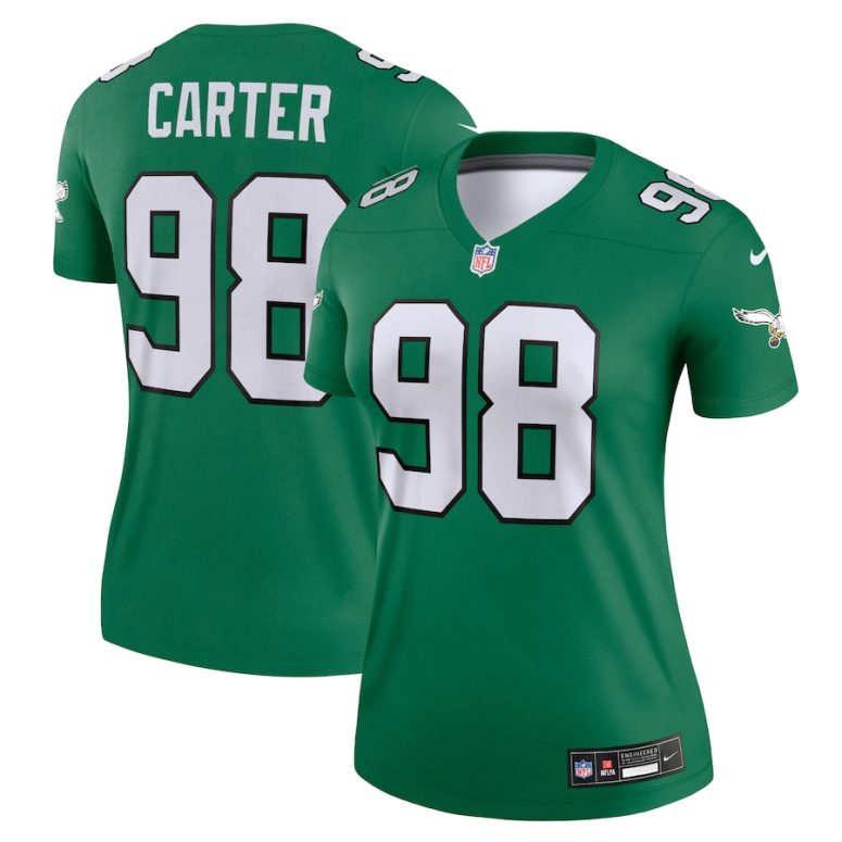 Women's Philadelphia Eagles Jalen Carter Nike  Kelly Green Alternate Legend Player Performance Top