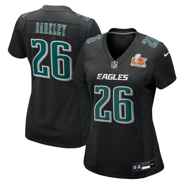 Women's Philadelphia Eagles Saquon Barkley Nike Carbon Black Super Bowl LIX Fashion Game Player Jersey